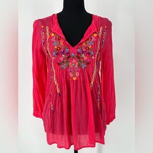 JOHNNY WAS‎ BOHO CHIC VIBRANT EMBROIDERED VINTAGE INSPIRED SILHOUETTE BLOUSE